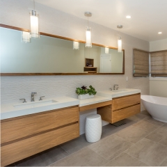 Wood grain modern vanity with J handle