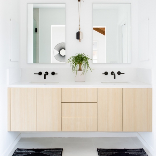 Stained birch wood wall mounted vanity