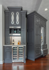 American traditional kitchen cabinet with grey painting and mullion glass door-Allandcabinet