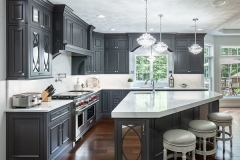 American traditional kitchen cabinet with grey painting and mullion glass door-Allandcabinet