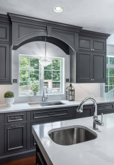 American traditional kitchen cabinet with grey painting and mullion glass door-Allandcabinet