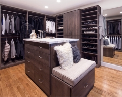 Dark wood grain walk in closet