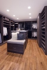 Dark wood grain walk in closet