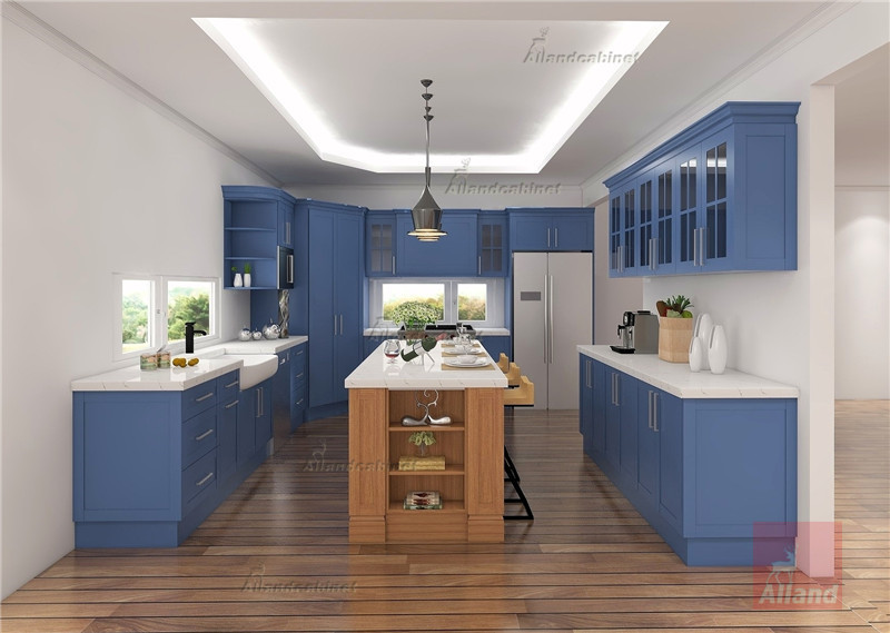 Allandcabinet Classic designing blue shaker solidwood Kitchen cabinet