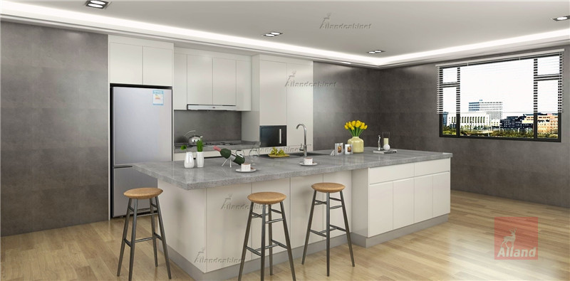 Allandcabinet modern style white painting kitchen cabinet with grey benchtop