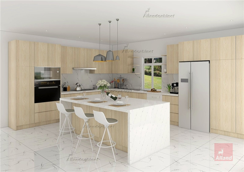 Allandcabinet ultra modern light wood grain kitchen cabinet