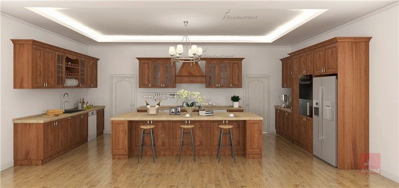 Allandcabinet brown color cherry solid wood kitchen cabinet