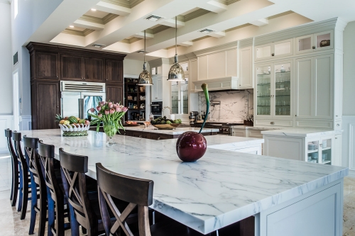 Dark stained shaker and white painted shaker transitional kitchen cabinets with mullion glass door-Allandcabinet