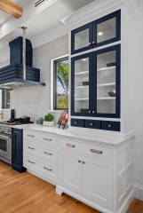 Navy blue and white painted transitional kitchen with shaker insert framed door-Allandcabient
