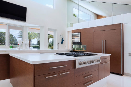 Modern design two tone kitchen design with wood grain -Allandcabinet