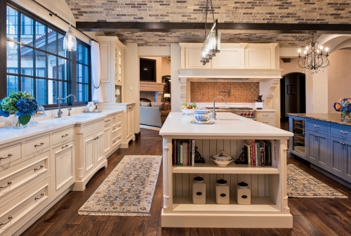 White kitchen cabinet with blue island traditional design -Allandcabinet