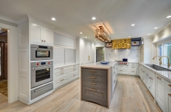 Light blue and beige shaker kitchen cabinet with gold accent- Allandcabinet