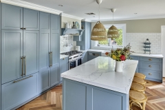 Light blue shaker kitchen with gold handles and pulls-Allandcabinet