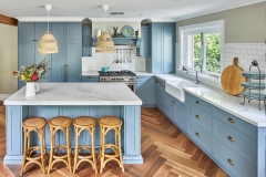 Light blue shaker kitchen with gold handles and pulls-Allandcabinet