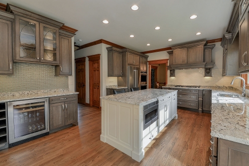 Rustic stained cherry traditional kitchen cabinet with beatiful mullion door-Allandcabinet