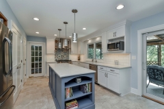 Full overlay framed door shaker kitchen with lovely navy blue island cabinet-Allandcabinet