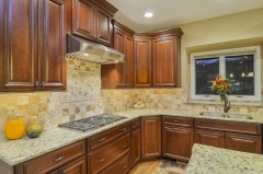 Stained cherry tradtional kitchen cabinet with white island-Allandcabinet