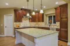 Stained cherry tradtional kitchen cabinet with white island-Allandcabinet