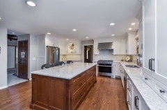 Painted shaker kitchen with stained cherry island-Allandcabinet