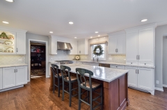 Painted shaker kitchen with stained cherry island-Allandcabinet