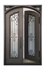 64'' x82'' pre-hung forged Iron arch top double entry doors with charming decorative grille-Allandhousing