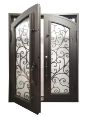 Pre-hung forged Iron arch top full Liteentry Door with decorative grilles -Allandhousing