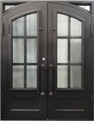 6-Lite thermally broken arch top double entry eteel doors pre-hung with minimal grill design-Allandhousing