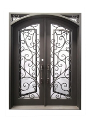 Pre-hung forged Iron arch top full Liteentry Door with decorative grilles -Allandhousing