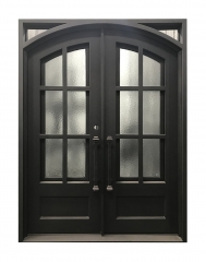 6-Lite thermally broken arch top double entry eteel doors pre-hung with minimal grill design-Allandhousing