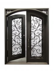 Pre-hung forged Iron arch top full Liteentry Door with decorative grilles -Allandhousing