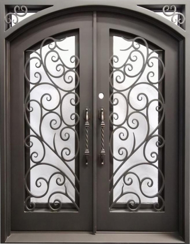 Pre-hung forged Iron arch top full Liteentry Door with decorative grilles -Allandhousing