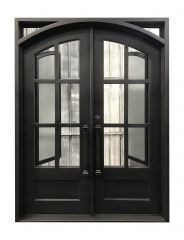 6-Lite thermally broken arch top double entry eteel doors pre-hung with minimal grill design-Allandhousing