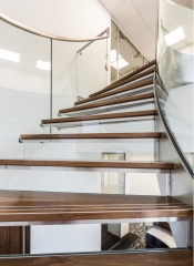 Single stringer curved staircase with wood treads and glass railing-Allandmetal