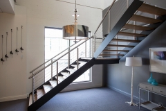 Double strigner staircase with steel wire railing-AllandMetal