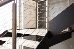 Double strigner staircase with steel wire railing-AllandMetal