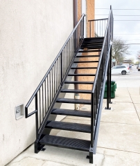 Dual stringers exterior straight staircase for outdoor -Allandmetal