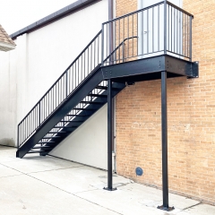 Dual stringers exterior straight staircase for outdoor -Allandmetal