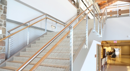 Stainless steel cable railing stair railing with wood handrail