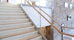 Stainless steel cable railing stair railing with wood handrail