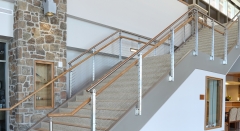 Stainless steel cable railing stair railing with wood handrail