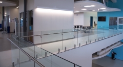 Corridor spigot glass railing frameless glass railing with stainless side mounted handrail