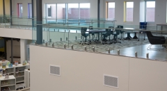 Corridor spigot glass railing frameless glass railing with stainless side mounted handrail