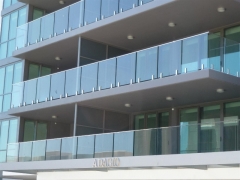 Spigot glass balcony railing glass balustrade with steel handrail