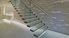 Laminated tempered glass floating staircase design