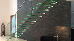 Modern Clear laminated glass staircase floating stairs with LED light