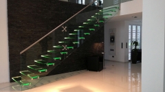 Modern Clear laminated glass staircase floating stairs with LED light