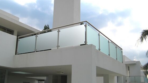 Frosted glass railing with stainless steel baluster for balcony