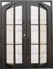 Modern full lite wrought iron double door for entry