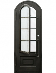 Pre-hung single front entry wrought iron door with arch top