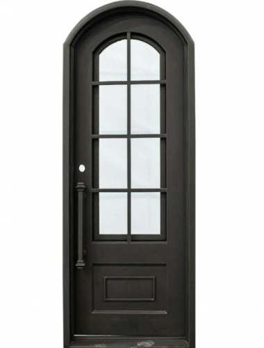 Pre-hung single front entry wrought iron door with arch top